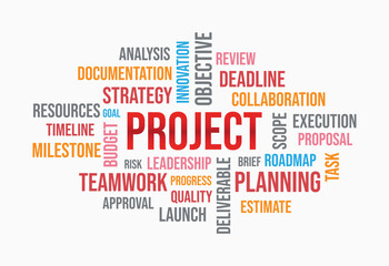 Project  Word Cloud illustration on white backgroud