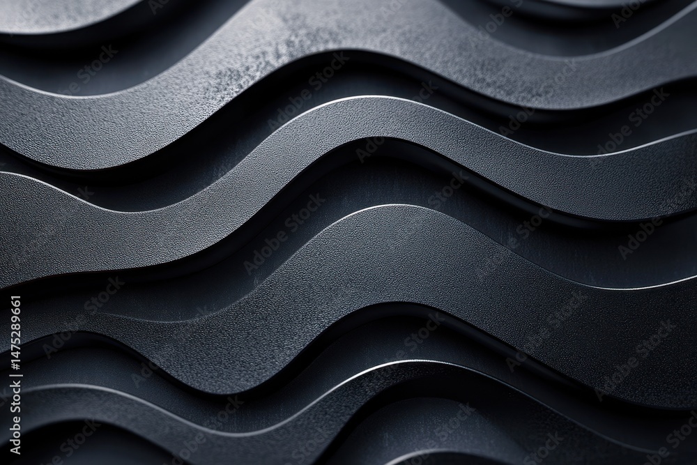 Fototapete Dynamic waves of black and orange undulate in abstract form, creating a captivating visual display of movement and texture in a dark setting