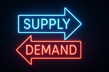 Fototapeta premium A vibrant neon sign displaying the concepts of supply and demand, illustrating fundamental economic principles in a visually striking manner