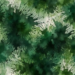 Christmas tree branches, Green watercolor splash background 