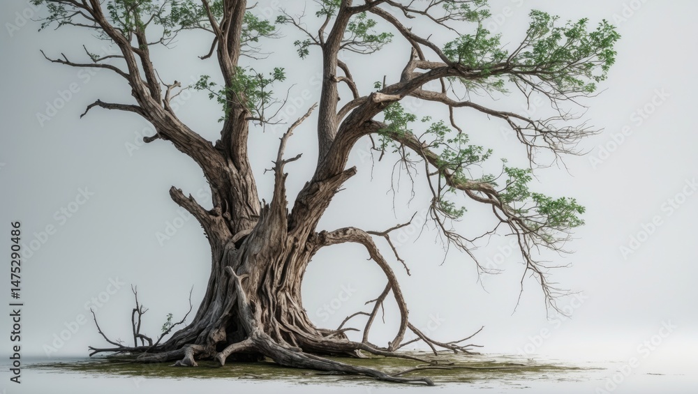 Poster lonely dry tree without leaves, isolated on a simple backdrop