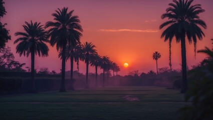 Garden illuminated by sunset