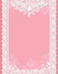 Pink Valentine background with a white lace border, arranged vertically, in a repeating pattern, pattern.