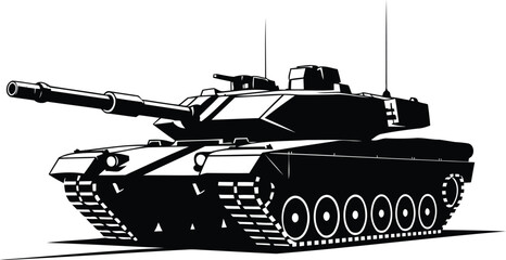 Military Tank Front View Silhouette Vector Design.
