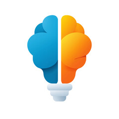 Colorful brain icon with blue and orange halves, symbolizing creativity and innovation