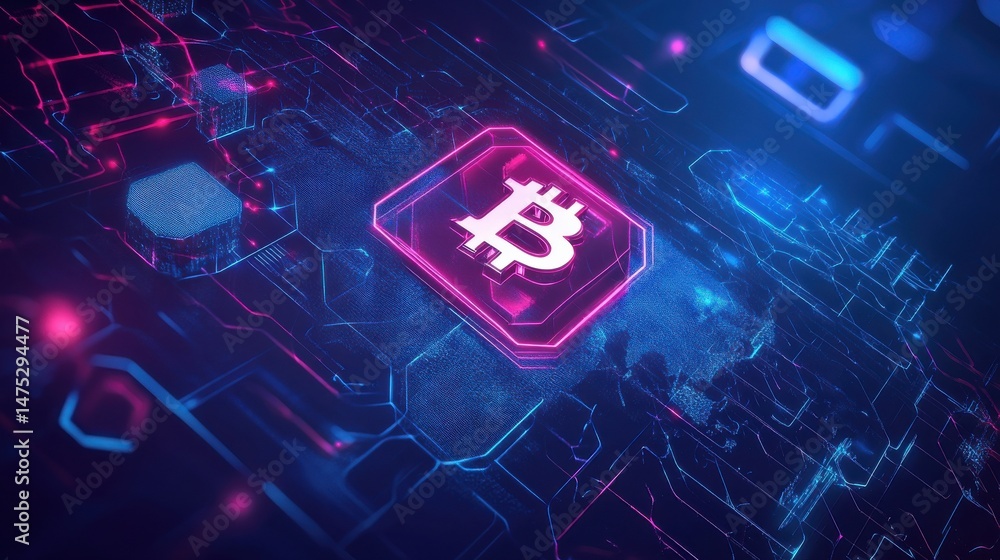 Poster blockchain technology futuristic hud background with world map and blockchain peer to peer network. 
