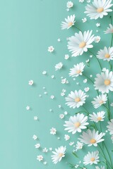 Elegant Paper-Cut Daisies: Serene Floral Design on Mint