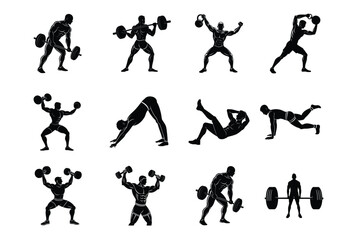 Gym and fitness silhouette collection,Man Doing Pull-Up Silhouette.