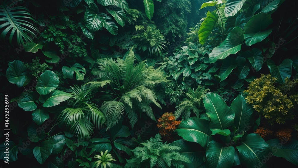 Poster intimate close-up of lush greenery and foliage textures complemented by an abstract nature backdrop 
