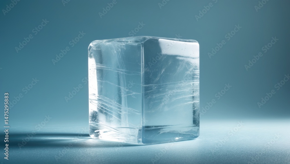 Poster frosty textured ice block in icy tones, placed on a background. clipping path included.