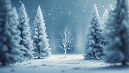 Frosty forest landscape featuring snow-covered pine and fir trees