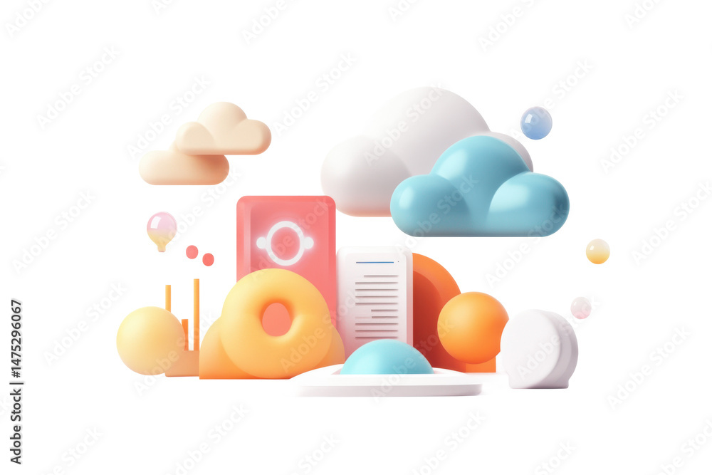 Poster abstract 3d render of cloud computing and data storage