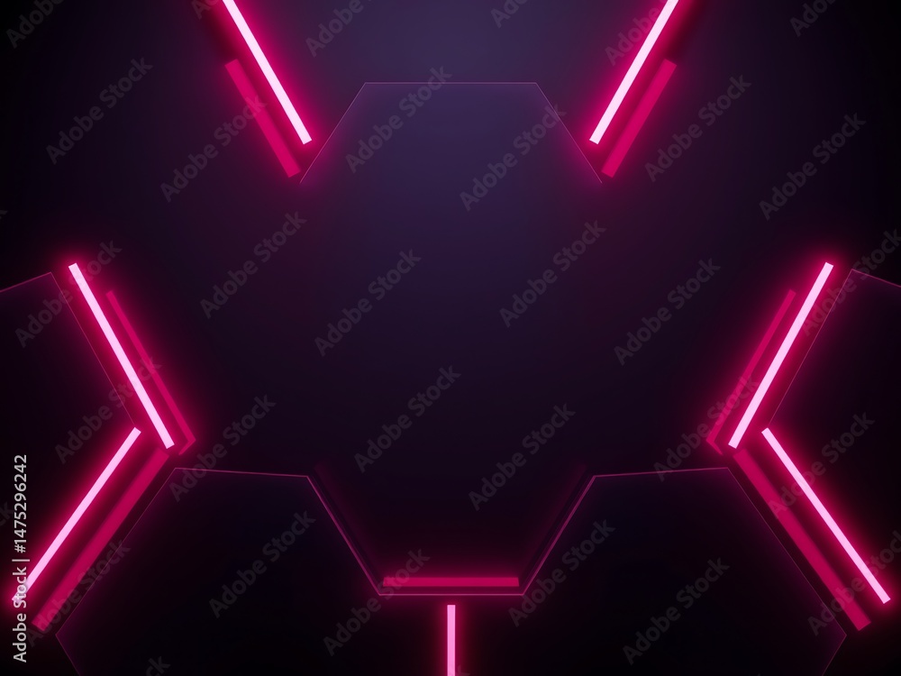 Poster futuristic hexagonal neon design in pink and purple creating a modern abstract background