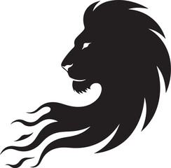 Vector illustration of a black tribal lion head silhouette, a wild cat animal symbol often used as a mascot or in tattoo art