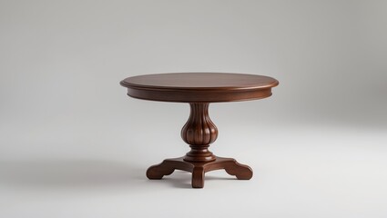 Old-fashioned brown wooden coffee table with carved details against white backdrop