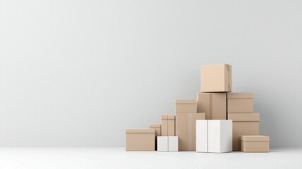 A collection of various stacked cardboard boxes on a surface