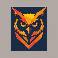 Geometric design of an owl's head in vibrant colours.