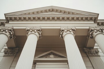 Architectural details of classic columns and facade in neoclassical style