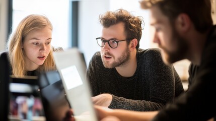 Focused group of young people collaborating on a project.