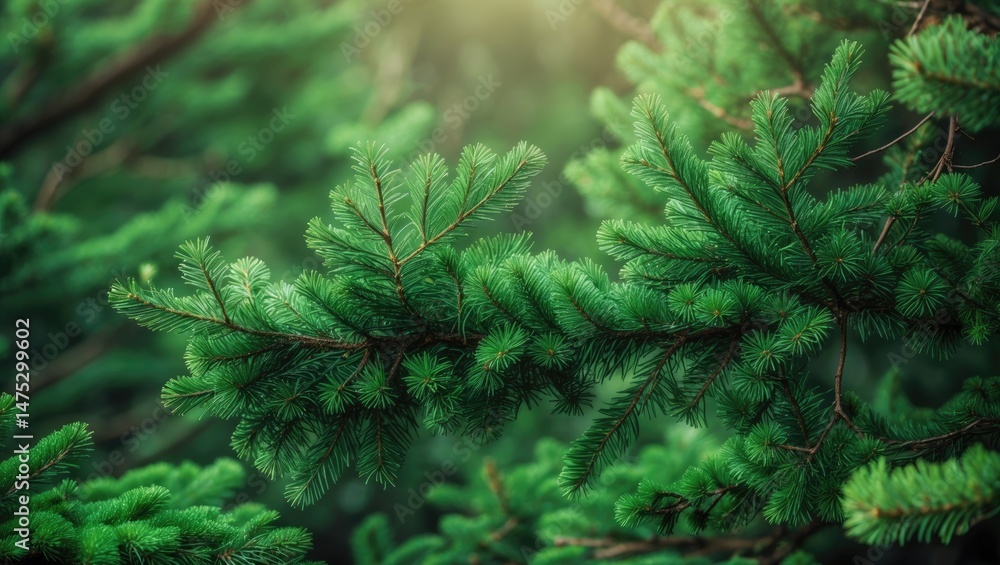 Poster macro shot of a fir tree branch displaying natural foliage