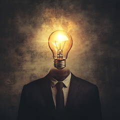 Businessman with Light Bulb Head Symbolizing Creativity and Innovation

