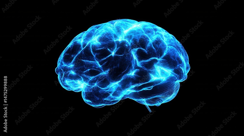 Poster a blue digital brain with glowing connections, representing the power of artificial intelligence and