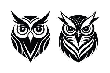 Owl head logo, silhouette Vector bundle  illustration