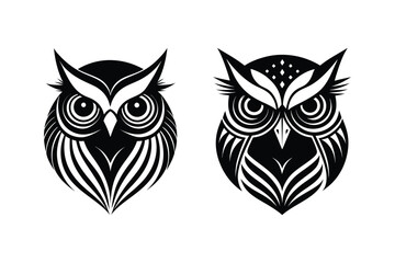 Owl head logo, silhouette Vector bundle  illustration