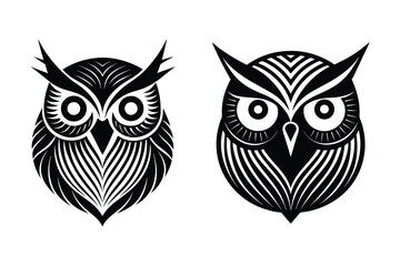 Owl head logo, silhouette Vector bundle  illustration