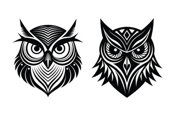 Owl head logo, silhouette Vector bundle  illustration