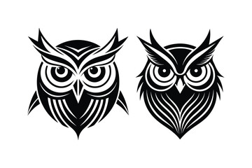 Owl head logo, silhouette Vector bundle  illustration