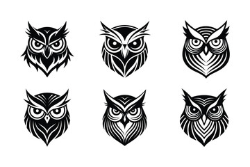 Owl head logo, silhouette Vector bundle  illustration