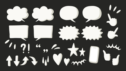 Cute hand drawn vector speech bubbles and elements set in monotone