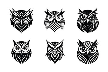 Owl head logo, silhouette Vector bundle  illustration