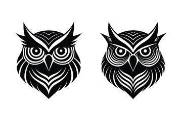 Owl head logo, silhouette Vector bundle  illustration