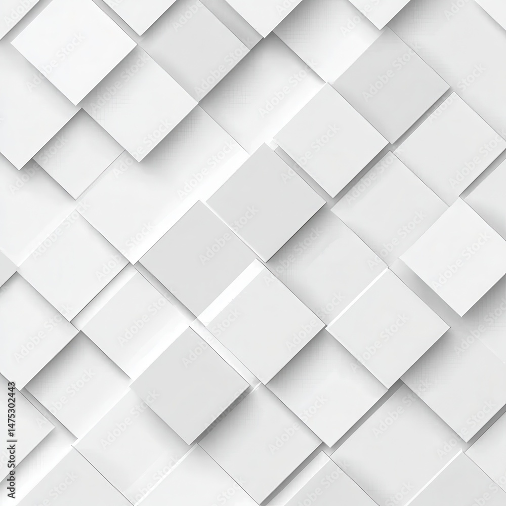 Poster modern white and light grey square overlapped pattern on background with shadow. white background. m