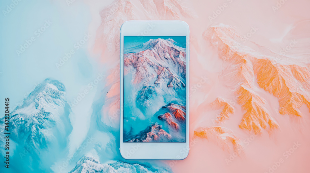 Poster abstract mountain view on a gadget display