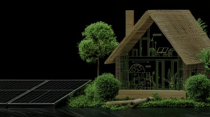 A conceptual image of a sustainable home and power source