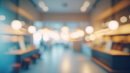 Abstract shop interior with soft focus, emphasizing light, brown tones, and clean aesthetic for advertising and presentation