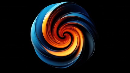 A digital rendering of an orange and blue spiral with a dark background