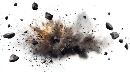 PNG Flying debris with dust rocks explosion scattered.