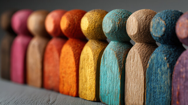 Diversity and inclusion concept, with wooden figurines in different colors representing equal opportunities for all