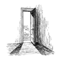 vector drawing sketch of a door to a room on a white background .Generative AI