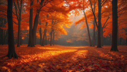Fototapeta premium Bright and beautiful autumn scene with trees and leaves