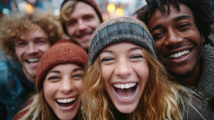 Fototapeta premium Young multiracial people posing together in a group photo, expressing happiness and unity