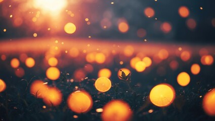 Autumn-themed panoramic background with colorful flowers and wheat in soft focus, illuminated by sunset light