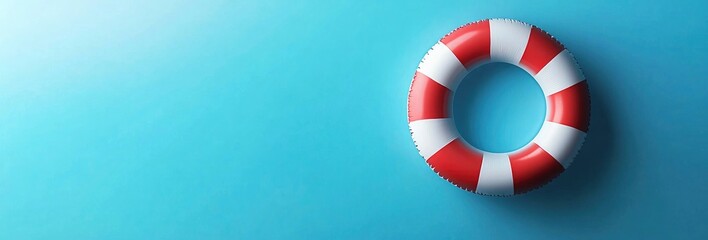 Red and White Life Ring on a Blue Background: Minimalist Summer Design
