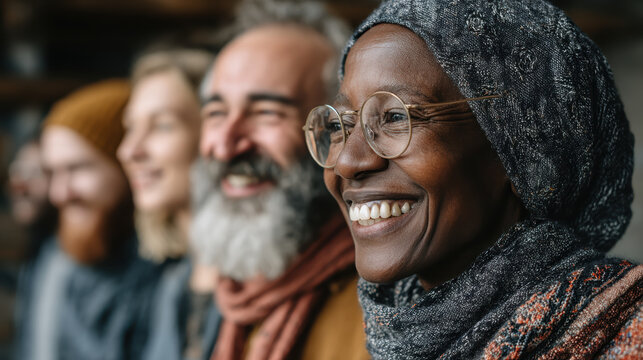 People of various ethnicities sharing a light-hearted moment, promoting unity and diversity