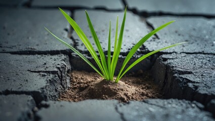 Narrow, curved green foliage emerging from hard sandy terrain, demonstrating natural adaptability and growth.