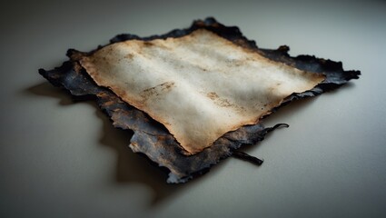 Fototapeta premium Worn-out, yellowed document with burnt and tattered borders